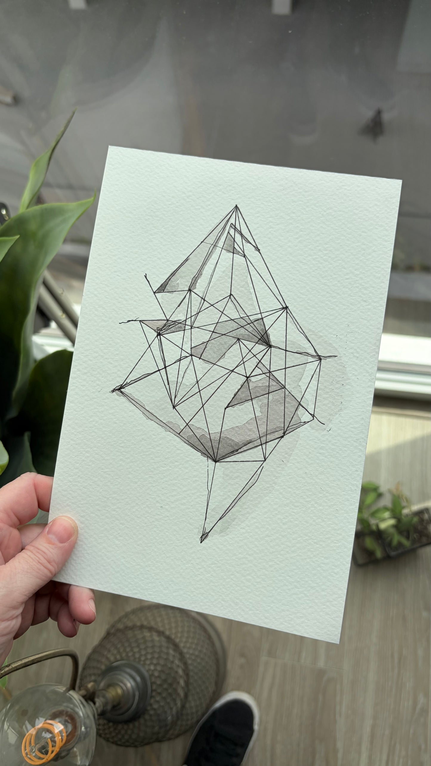 Chaos Forming - Geometric Pen on Watercolor Painting