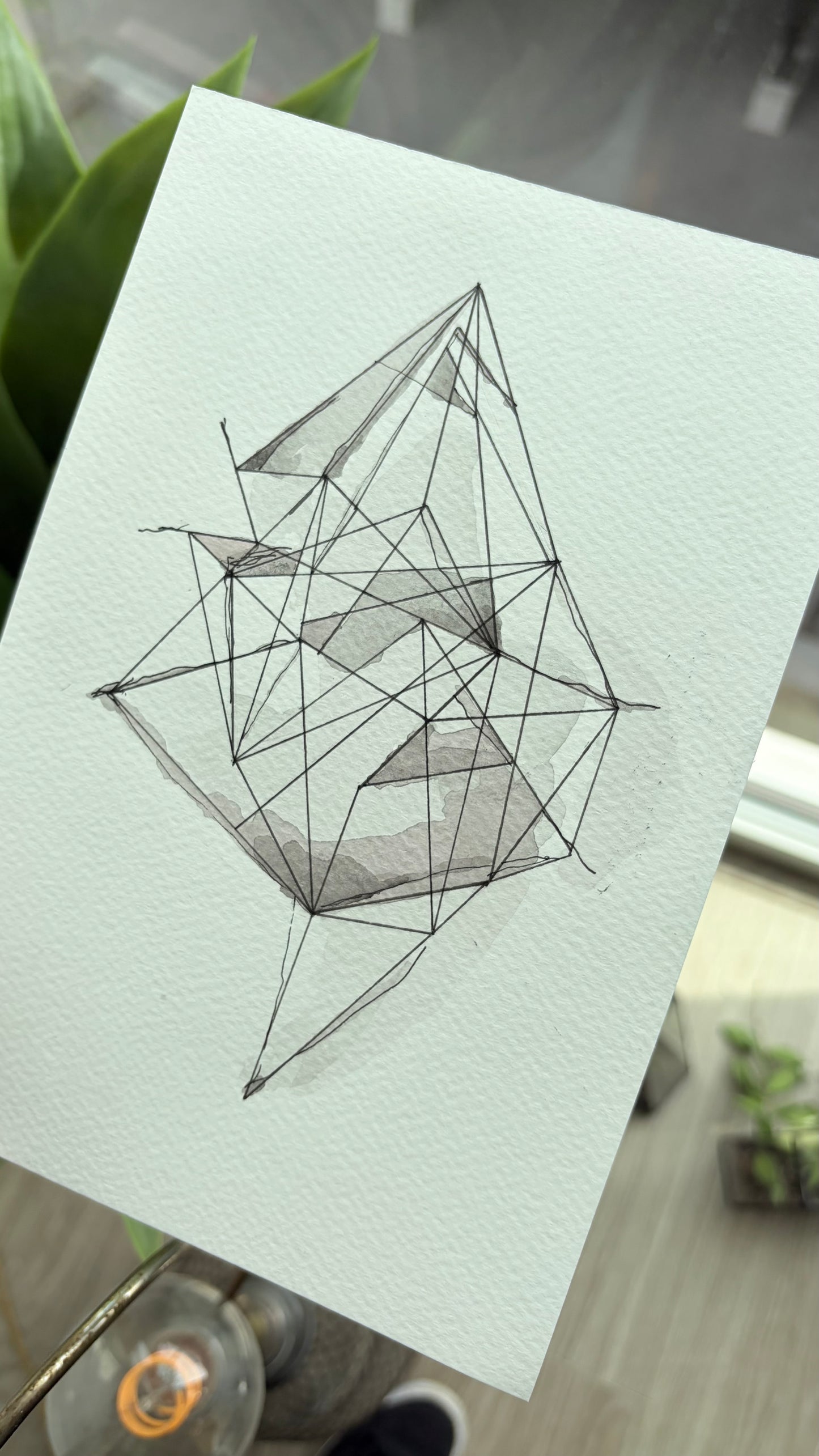 Chaos Forming - Geometric Pen on Watercolor Painting