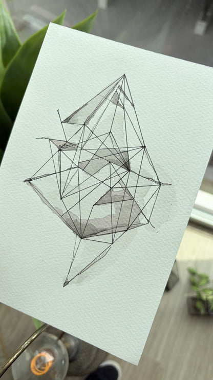 Chaos Forming - Geometric Pen on Watercolor Painting